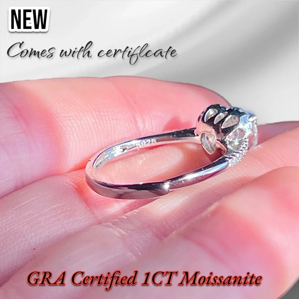 New Sterling Silver S925 GRA Certified 1CT Moissanite Adjustable Ring VVS1 - Picture 11 of 17